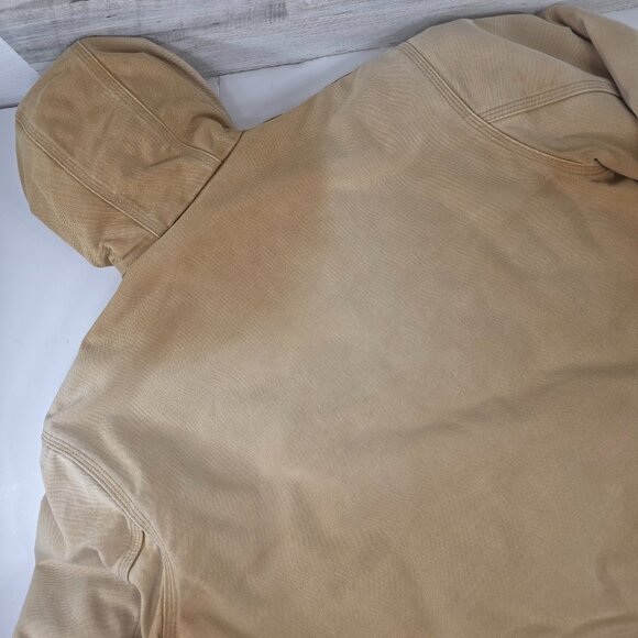 VINTAGE Carhartt Hooded Jacket Beige SZ MEDIUM Distressed Work Stain Paint AS-IS - Picture 8 of 16
